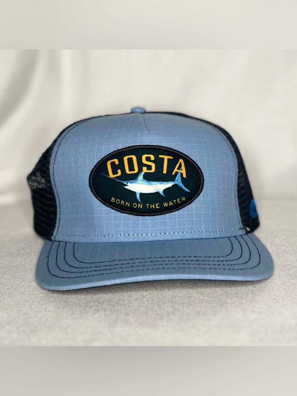 Costa Del Mar Trucker Hat Blue Black Mesh Snapback Fishing Cap Born On The Water